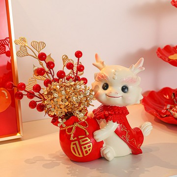生肖龍年擺件插花桌面家居飾品本命年禮物2024公司吉祥物手辦公仔 雙11全館免運