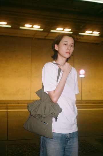 共6色- 軍綠色手機套百褶手提小袋拼同色購物肩背袋 (可分拆使用)