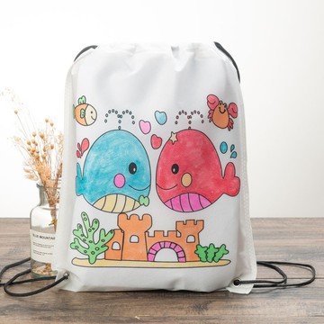 台灣出貨 手工DIY 幼教DIY環保袋塗鴉背袋包兒童手工製作塗色繪畫材料填色玩具禮物