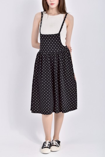 加購優惠(S) 細肩帶點點黑色洋裝