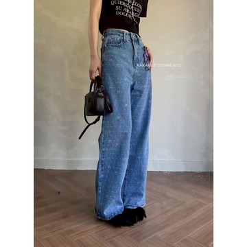 【太妮絲FF01】現貨 S-L 爆款 韓系 蝴蝶結 波點 牛仔長褲 牛仔寬褲 牛仔褲 直筒褲