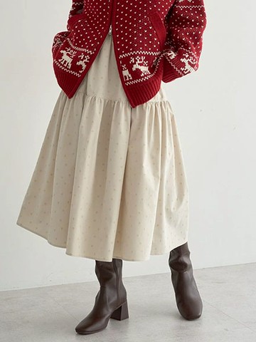 素面/點點圖案分層式剪裁長裙(01000963900) - earth music&ecology