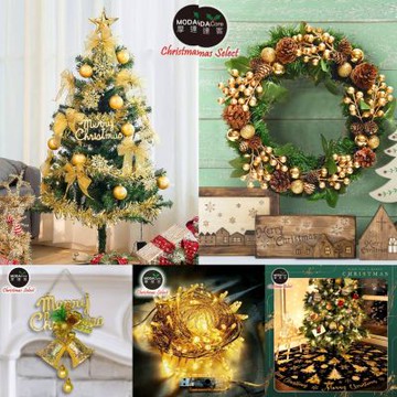 摩達客獨家G套餐-6尺金幸福聖誕佈置五件超值組