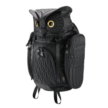 【藝棧】Morn Creations 正版大角貓頭鷹尼龍後背包-黑色/灰色/咖啡色 (M)