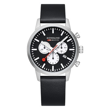 MONDAINE 瑞士國鐵NEO 三眼計時碼錶 – 黑熊貓 / 41420LBV
