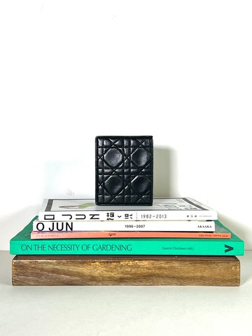 Dior經典車花格紋黑色卡片套小包古董錢包短夾 日出中古二手