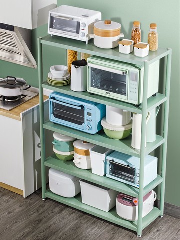 綠色不銹鋼廚房置物架落地式多層微波爐架收納架子放鍋架烤箱櫥柜