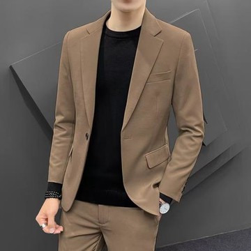 法式高級感墊肩西裝外套男輕熟風修身單西便服商務休閑正裝小西服