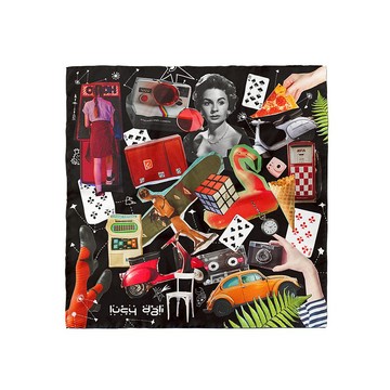 ::真絲絲巾100%silk:: 復古vintage拼貼畫方巾 collage