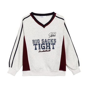 V領撞色拼布字母上衣