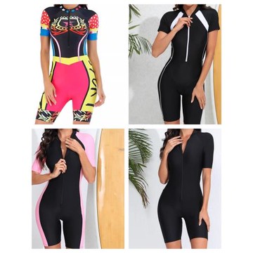 歐美外貿泳衣連體平角五分褲短袖運動休閑款遮肚顯瘦保守沖浪溫泉