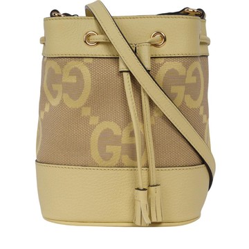 Gucci Jumbo GG Logo Ophidia 水桶斜背包(Mini)(駝色香蕉黃)