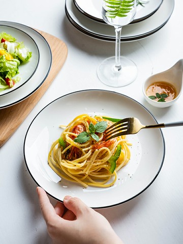 摩登主婦簡歐黑線菜盤餐盤家用套裝組合圓盤碟子盤微波爐陶瓷盤子