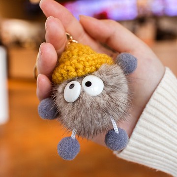水貂毛小精靈球鑰匙扣掛件創意個性女士包包掛飾可愛卡通車鑰匙鏈