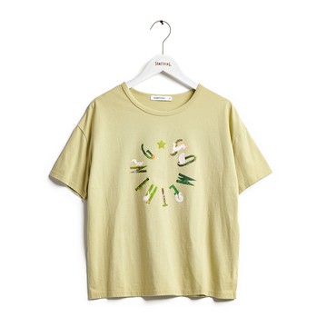 SOMETHING｜女裝｜森林好朋友印花寬短版短袖T恤