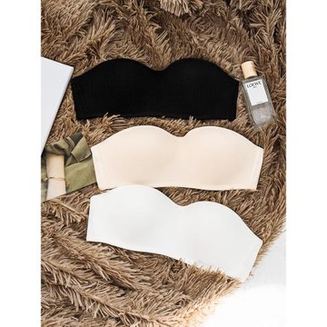 性感惑蕾絲無肩帶美背內衣文胸半杯防滑無痕純色白色抹胸式無鋼圈