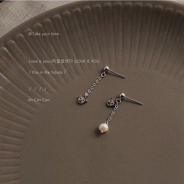 ▪NANA▪L06 日韓流行時尚 S925 銀針 可愛 不對稱 長款 小熊 珍珠 甜美耳飾 耳環 耳針