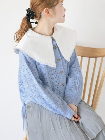 下襬雙綁帶造型縷空針織排釦罩衫(FF42L2D0480) - ehka sopo