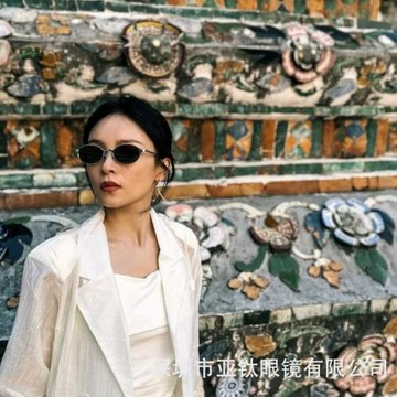 FAKEM005鈦框太陽鏡老錢風格高級感輕奢ins風素顏防曬橢圓墨鏡