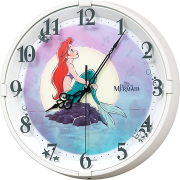 日本  RHYTHM 8MG817MC03 小美人魚 時鐘 掛鐘 壁鐘 夜光 自動點燈 靜音連續秒針 迪士尼 日本代購