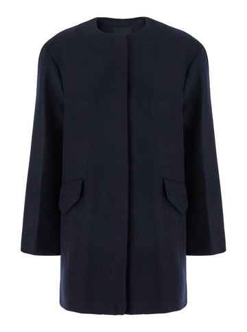 Blue Hood With Hidden Front Closure In Wool Woman