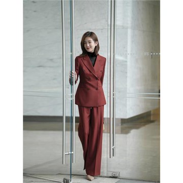2025冬安可拉紅氣質顯白西裝年會活動通勤西服顯瘦闊腿褲時尚套裝