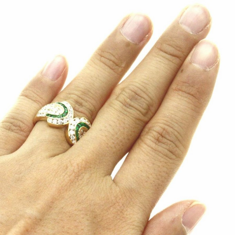 14/美品 ゲインズボロー K18 エメラルド計0.52 ダイヤ リング 指輪 15号 透かし エメラルド 0.22ct ダイヤモンド 計0.16ct リング