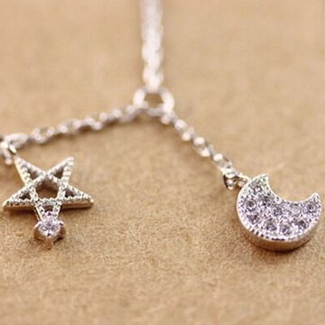 現貨+預購 925純銀項鍊 鑲鑽吊墜-星月造型獨特唯美流行百搭母親節生日情人節禮物女配件73y25【獨家進口】【米蘭精品】
