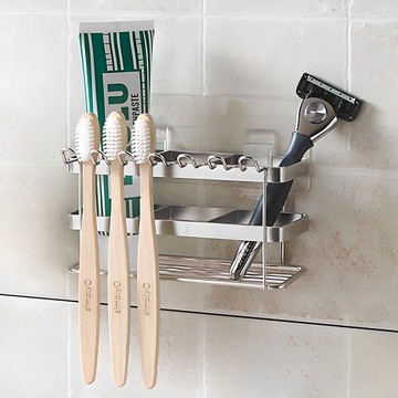 Trevel 黏貼吸附式牙刷架 多功能置物架  1個  銀色