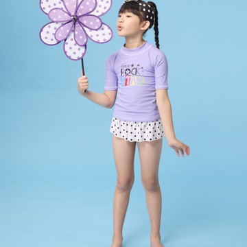 台灣製造現貨萊卡女童短袖短裙二件式泳裝(附帽)【36-66-H113803-25】ibella艾貝拉