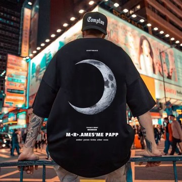 M-8XL 潮牌印花短T 日系 寬鬆 ins 大學T 情侶 大尺碼 印花t 五分袖 短袖男 男t 男生T恤（YT722）