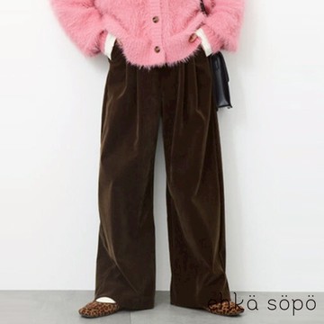 ehka sopo 光澤感絨面打摺剪裁寬褲(FF37L0F0280)