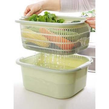 廚房多功能瀝水籃客廳雙層塑料洗菜盆家用長方形洗菜籃加厚特大號