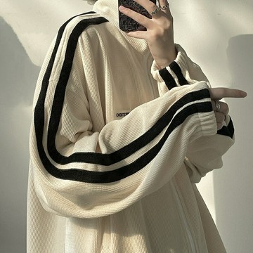 三道杠燈芯絨外套男春秋季青少年痞帥復古上衣休閑百搭立領夾克衫