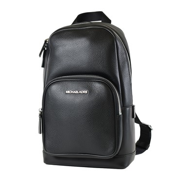 MICHAEL KORS COOPER 男款 荔枝紋拉鍊單肩背胸包-黑色