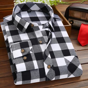 杉男長袖磨毛韓版青年裝格子襯衫