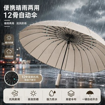 現貸814⚡12骨全自動雨傘晴雨加固加大摺疊抗風兩用加固太陽傘嬰兒車遮陽傘