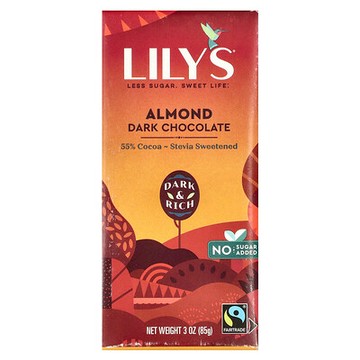 Lily's Sweets, 55%可可黑巧克力棒，杏仁味，3 盎司（85 克）