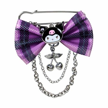 asdfkitty*庫洛米 甜蜜搖滾格紋 蝴蝶結造型別針 胸針-日本正版