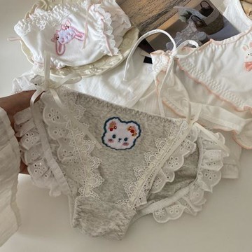九思studio 散步動物園~日系可愛少女毛絨花灰色小熊內褲軟萌甜妹