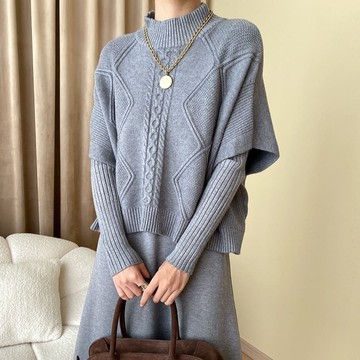 層次麻花紋針織套裝