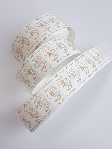 標籤貼紙 貓與毛線球 黃赭色