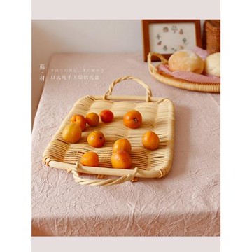 簡單丨日式印尼白藤材編織平盤 甜品面包收納盤 美食烘焙背景托盤