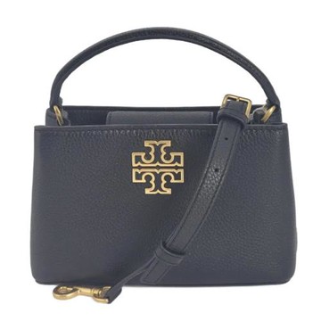 【TORY BURCH】雙T-LOGO素面皮革手提兩用包 -黑
