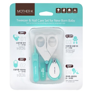 MOTHER-K 嬰幼兒安全指甲護理 4件組 新生兒適用  薄荷綠色+白色  1組