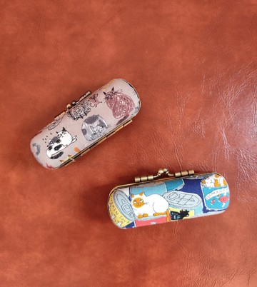 口金印章盒/深藍色罐頭貓/咖啡色慵懶貓