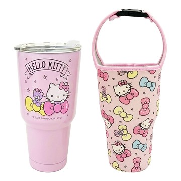 Sanrio 三麗鷗 真空斷熱不鏽鋼冰霸杯/巨無霸鋼杯/保溫隨行杯 附手提杯套  凱蒂貓  1個  900ml
