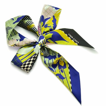 100%桑蠶絲真絲窄領巾/絲巾/飄帶/包柄帶/髮帶::幾何花卉