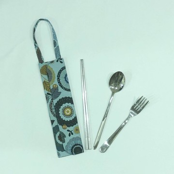 提把環保餐具套- 天藍活潑花朵