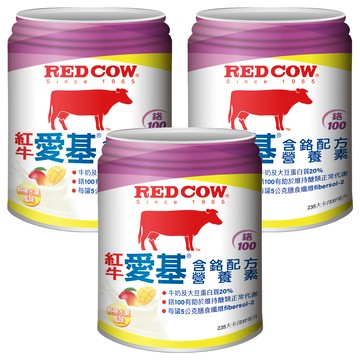 RED COW 紅牛愛基含鉻營養液熱帶水果 補充蛋白質、膳食纖維 維持醣類正常代謝 零蔗糖 即開即飲  237ml  3罐